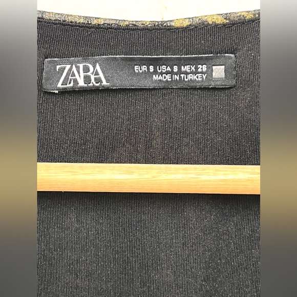 Zara Women's Black Green Polyester Mini Dress Elastic Waist & Wrist Band Size S - Picture 7 of 8